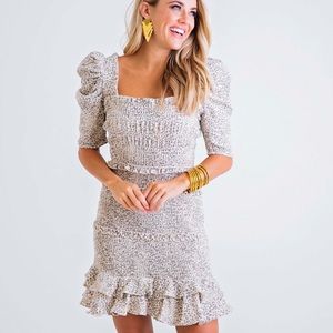 Karlie Linen Leopard Smock Dress